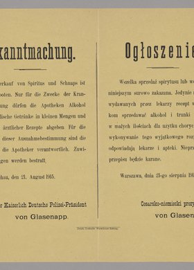 Bekanntmachung / Ogłoszenie o zakazie sprzedaży wódki i spirytusu z wyjątkiem aptek