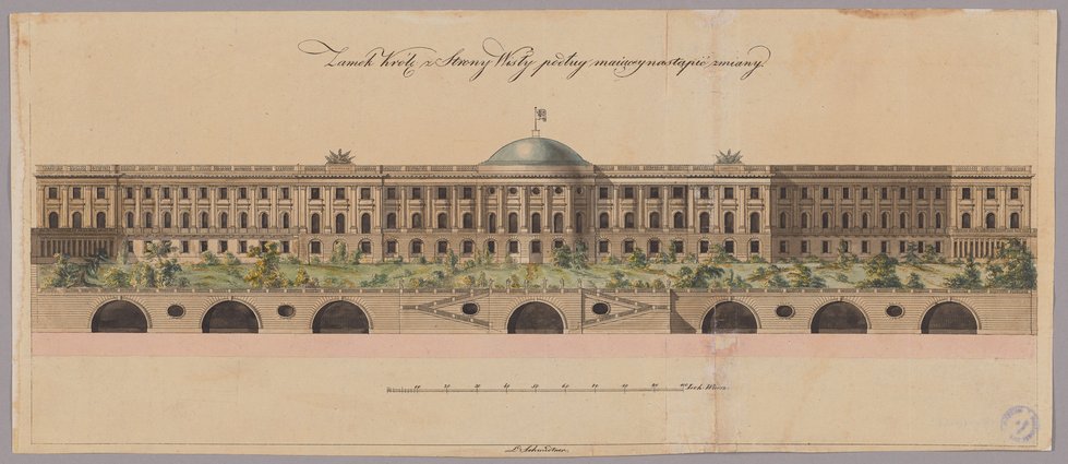 Zamek Królewski od strony Wisły, rysunek pomiarowy uwzględniający planowaną przebudowę