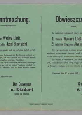 Bekanntmachung / Obwieszczenie o wysłaniu Wacława Libelta i Roberta Skowrońskiego do obozu jenieckiego