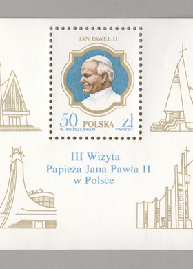 Znaczek pocztowy upamiętniający III. wizytę papieża Jana Pawła II w Polsce
