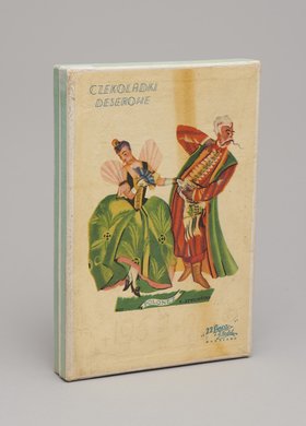 Pudełko po czekoladkach deserowych z ilustracją Polonez z serii Tańce Polskie Zofii Stryjeńskiej