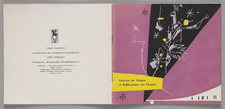 Broszura p.t. 'Oeuvres de Chopin et Publications sur Chopin' (Kraków, 1960) z wkładką służącą do zamawiania dzieł Fryderyka Chopina