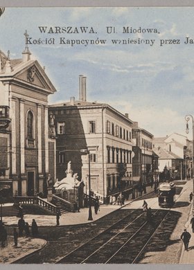 Ulica Miodowa przy wylocie ulicy Kapucyńskiej