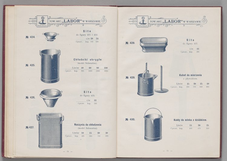 Katalog i cennik wyrobów kuchennych Towarzystwa Akcyjnego Emaljerni i Warsztatów w Warszawie "Labor"