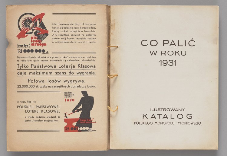 Katalog p.t. 'Co palić w roku 1931. Ilustrowany Katalog Polskiego Monopolu Tytoniowego' wraz z ulotką reklamową papieru papierosowego 'AIDA'