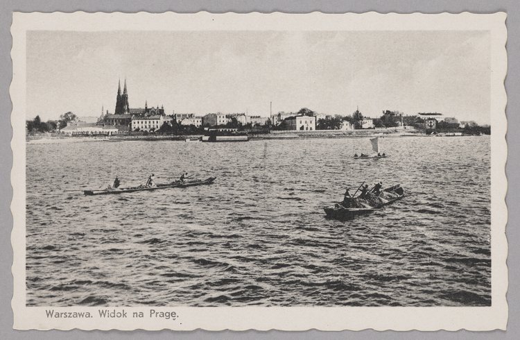 Łodzie na Wiśle i panorama Pragi