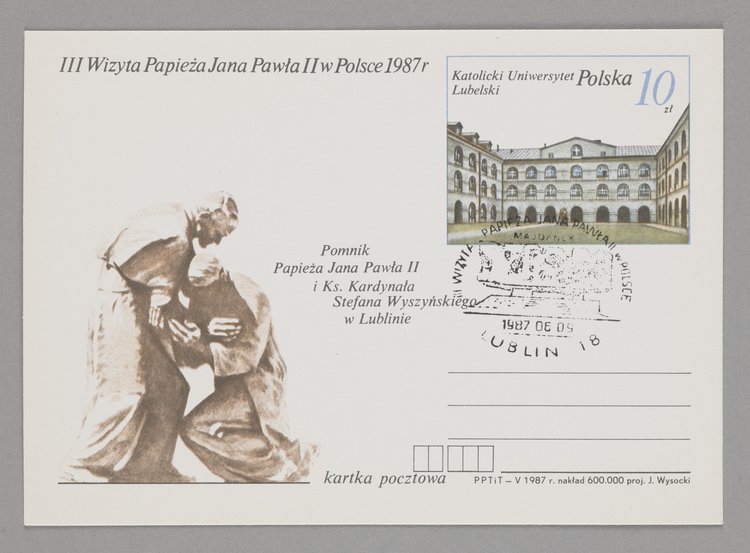 Pocztówka wydana z okazji III. wizyty papieża św. Jana Pawła II w Polsce w 1987 r.