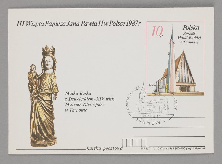 Pocztówka wydana z okazji III. wizyty papieża św. Jana Pawła II w Polsce w 1987 r.