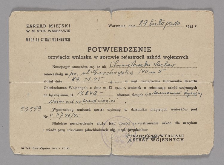 Pismo skierowane do Wacława Chmielewskiego