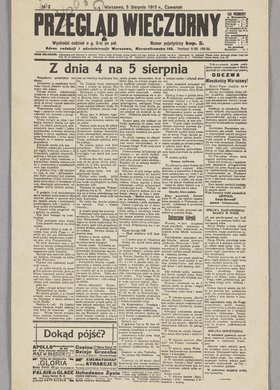 Karta pocztowa z przedrukiem gazety Przegląd Wieczorny, Nr 2
