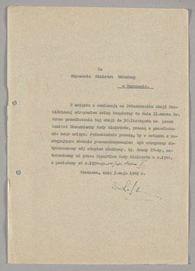 Pismo wysłane przez Antoniego Olszewskiego do Ministra Odbudowy z prośbą o przedłużenie mu urlopu bezpłatnego