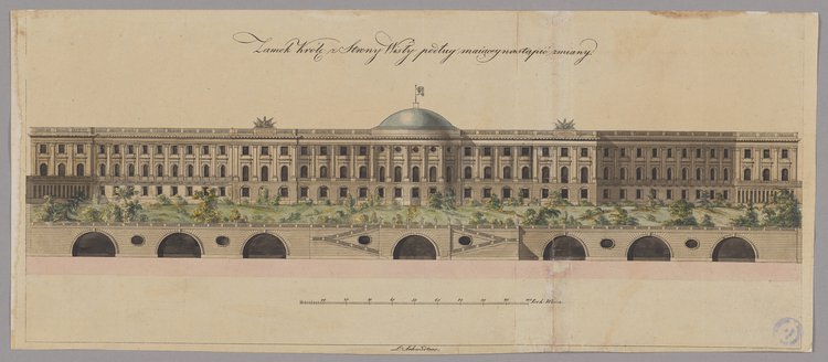 Zamek Królewski od strony Wisły, rysunek pomiarowy uwzględniający planowaną przebudowę