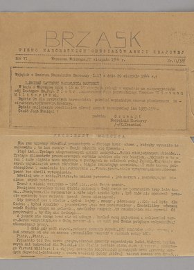 Gazeta Brzask. Pismo harcerskie oddziałów Armii Krajowej, Nr 11 (38), Rok VI z 22 sierpnia 1944 r.