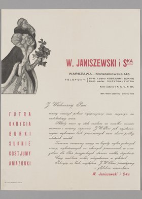Reklama firmy futrzarskiej W. Janiszewski i S-ka w Warszawie na rok 1927 i sezon jesienno-zimowy roku 1928