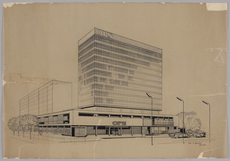 Budynek przedsiębiorstwa państwowego Obsługa Ratalnej Sprzedaży (ORS), ul. Marszałkowska, widok perspektywiczny