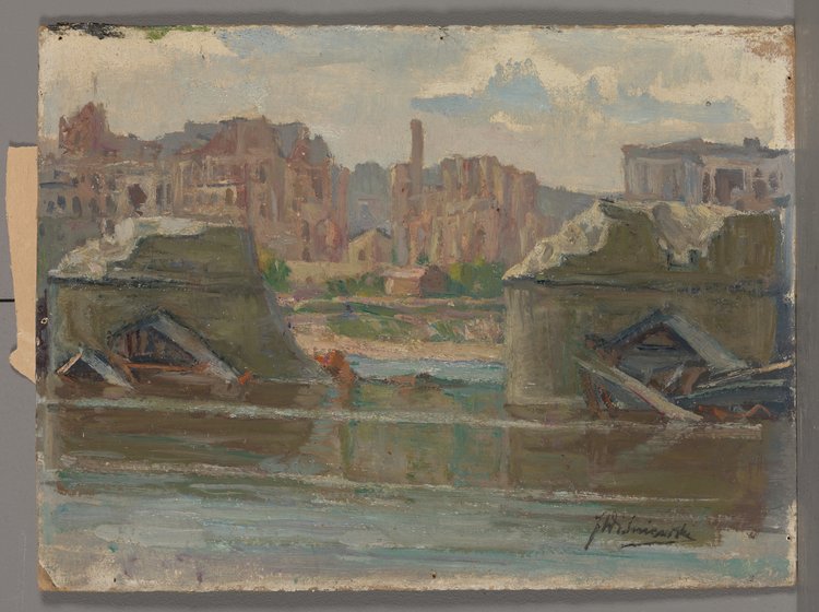 Widok zrujnowanej Warszawy od strony Pragi