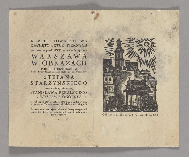 Zaproszenie na wystawy pt. Warszawa w Obrazach, zbiorową Stanisława Pękalskiego i ogólną