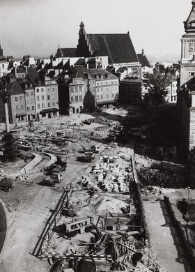 Archaeological works in renovated Castle Square, view from the tower of St. Anne's Church