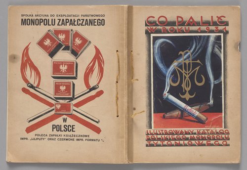Katalog p.t. 'Co palić w roku 1931. Ilustrowany Katalog Polskiego Monopolu Tytoniowego' wraz z ulotką reklamową papieru papierosowego 'AIDA'