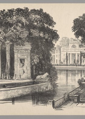 Widok pałacu w Łazienkach z amfiteatru