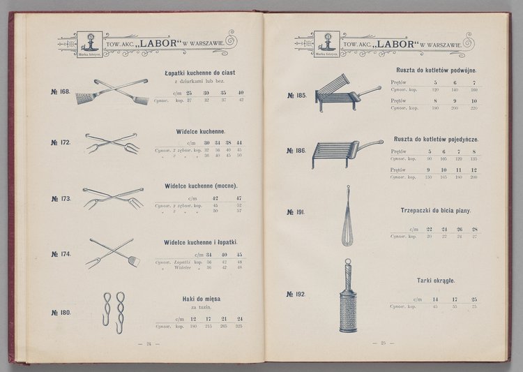 Katalog i cennik wyrobów kuchennych Towarzystwa Akcyjnego Emaljerni i Warsztatów w Warszawie "Labor"