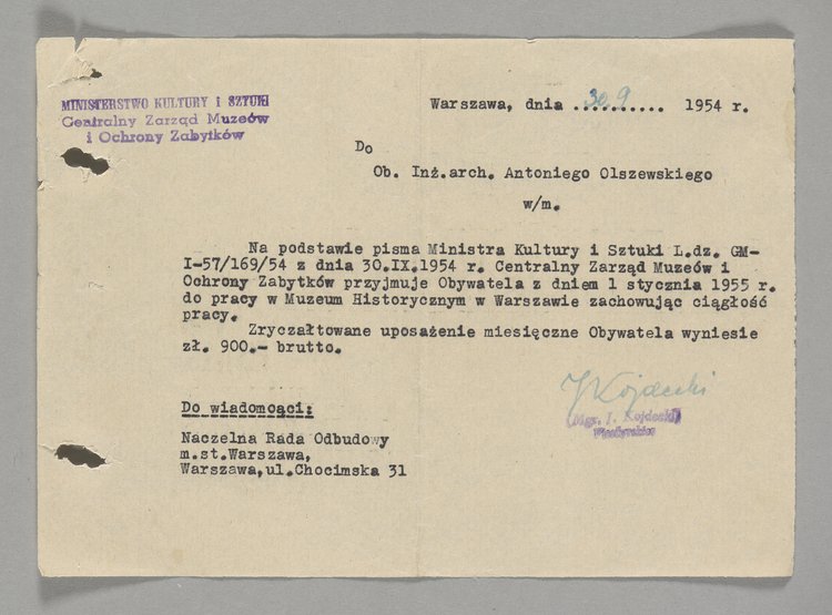 Pismo wysłane do Antoniego Olszewskiego