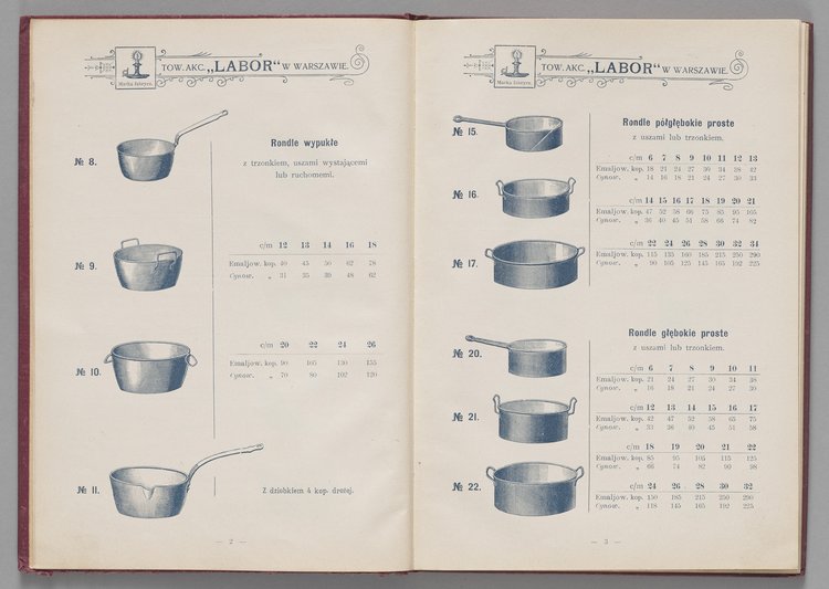 Katalog i cennik wyrobów kuchennych Towarzystwa Akcyjnego Emaljerni i Warsztatów w Warszawie "Labor"