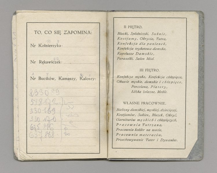 Kalendarz kieszonkowy na 1924 rok oraz kartka z widokiem Domu Towarowego Bracia Jałkowscy