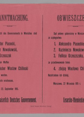 Bekanntmachung / Obwieszczenie o skazaniu na śmierć i rozstrzelaniu czterech osób