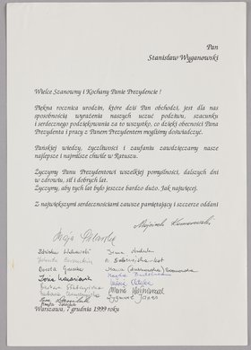 Pismo pracowników ratusza m.st. Warszawy wystosowane do Stanisława Wyganowskiego