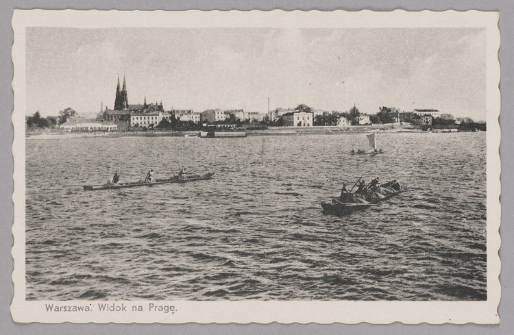 Łodzie na Wiśle i panorama Pragi