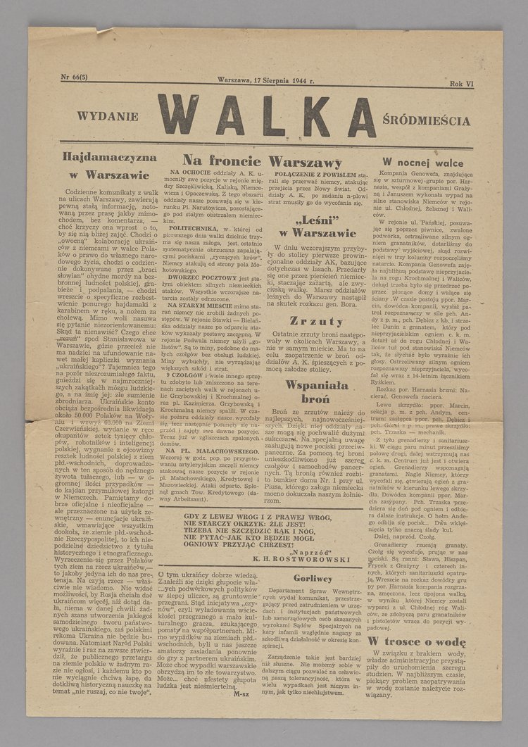 Gazeta Walka. Wydanie Śródmieścia, R. VI, Nr 66 (5) z 17 sierpnia 1944 r.