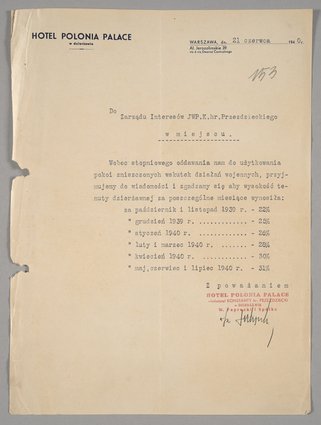 Pismo Hotelu Polonia Palace w dzierżawie