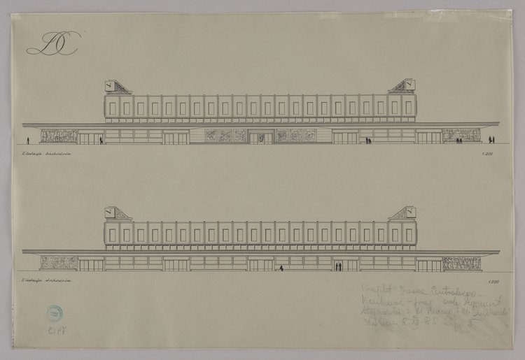 Dworzec Centralny, elewacja wschodnia i zachodnia, projekt konkursowy