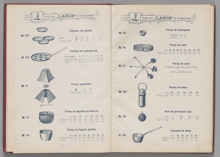 Katalog i cennik wyrobów kuchennych Towarzystwa Akcyjnego Emaljerni i Warsztatów w Warszawie "Labor"