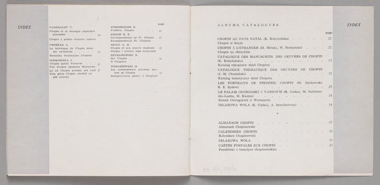 Broszura p.t. 'Oeuvres de Chopin et Publications sur Chopin' (Kraków, 1960) z wkładką służącą do zamawiania dzieł Fryderyka Chopina