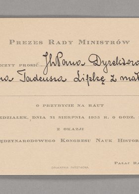 Zaproszenia na raut wysłane przez Prezesa Rady Ministrów [Janusza Jędrzejewicza] dla Tadeusza Nałęcz - Lipki i jego małżonki