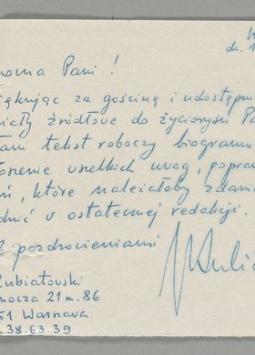 List Jerzego Kubiatowskiego wysłany do wdowy po Antonim Stanisławie Olszewskim
