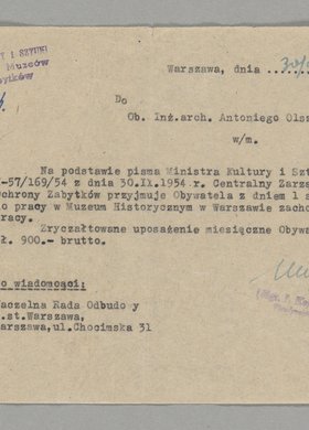 Pismo wysłane do Antoniego Olszewskiego