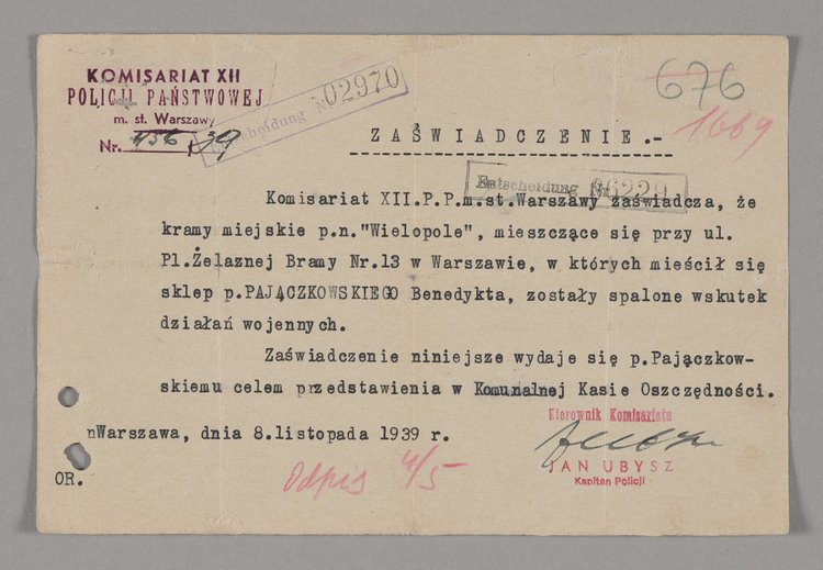 Entscheidung/Zaświadczenie wydane Benedyktowi Pajączkowskiemu