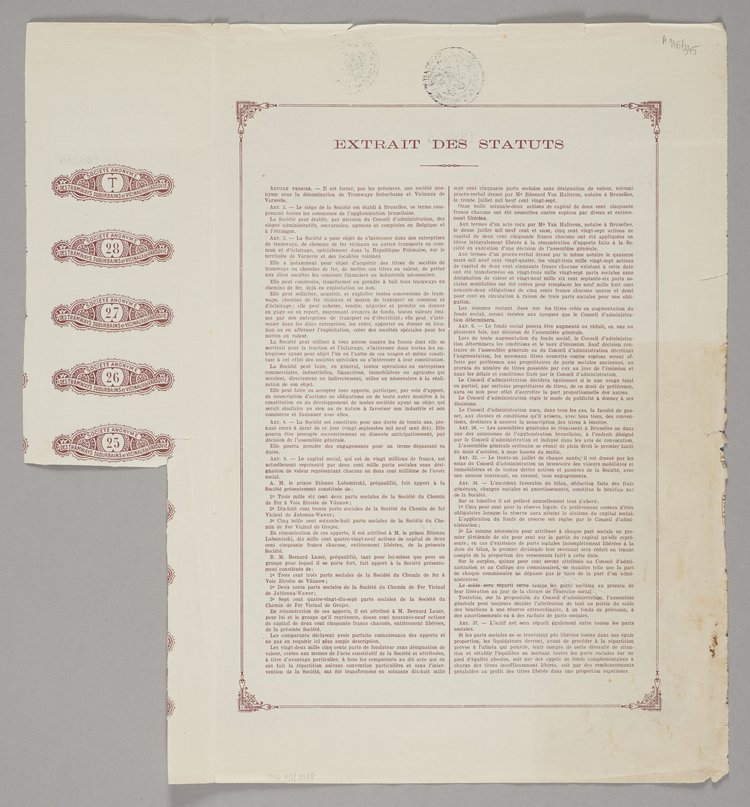 Akcja Société Anonyme des Tramways Suburbains et Vicinaux de Varsovie