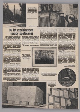 Wycinek z gazety p.t. "Za Wolność i Lud" z 11 kwietnia 1989 r. z artykułem Roberta Rychwalskiego p.t. "35 lat rzeźbiarstwa i pracy społecznej"