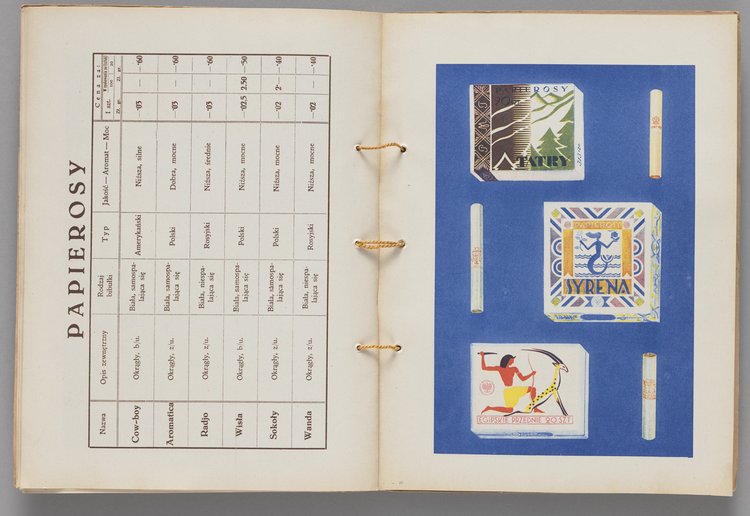 Katalog p.t. 'Co palić w roku 1931. Ilustrowany Katalog Polskiego Monopolu Tytoniowego' wraz z ulotką reklamową papieru papierosowego 'AIDA'