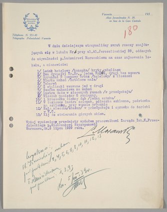 Pismo Hotelu Polonia Palace