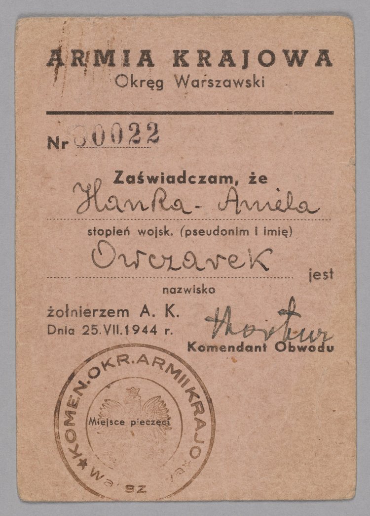 Legitymacja AK łączniczki Anieli Owczarek, ps. 'Hanka'