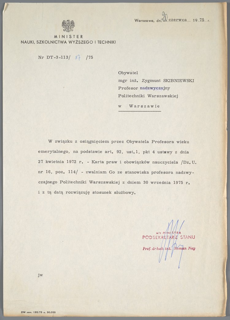 Pismo wyrażające podziękowanie Zygmuntowi Skibniewskiemu