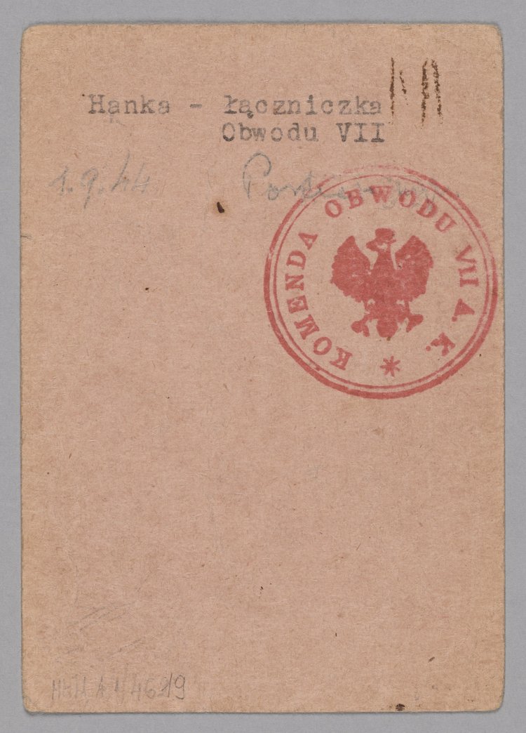 Legitymacja AK łączniczki Anieli Owczarek, ps. 'Hanka'