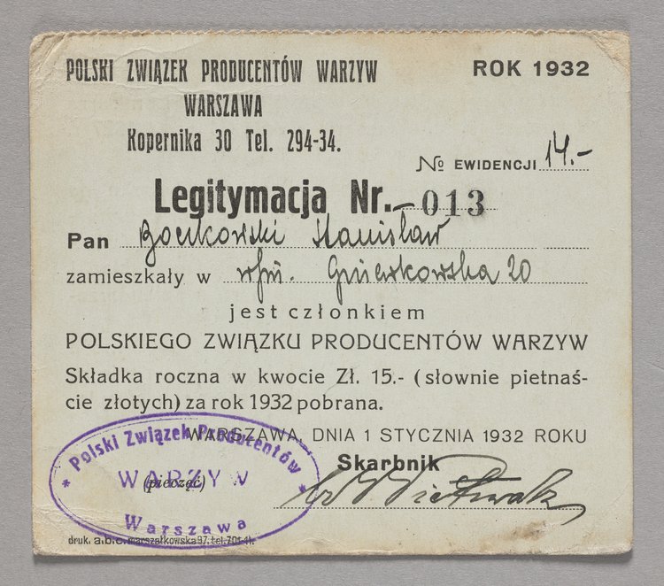 Legitymacja członkowska Stanisława Boczkowskiego