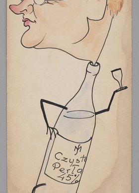 Karykatura mężczyzny jako człowieka-butelki