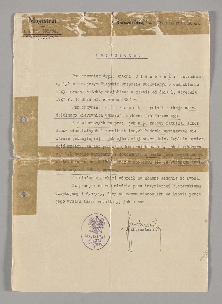 Pismo skierowane do Antoniego Olszewskiego